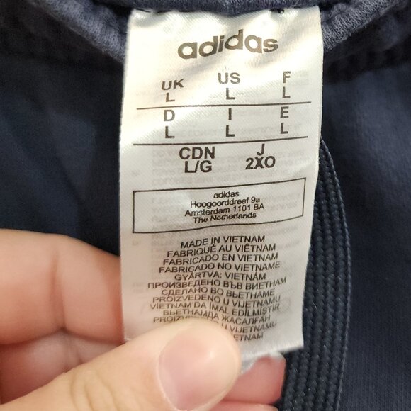 Adidas Navy Blue Track Pants Women’s Size Large 3 Stripe Logo Joggers Sweats - Picture 11 of 11